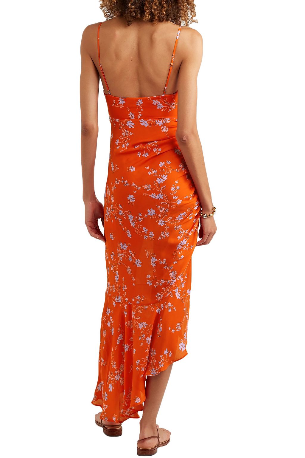 NICHOLAS Asymmetric ruched printed silk-chiffon midi slip dress