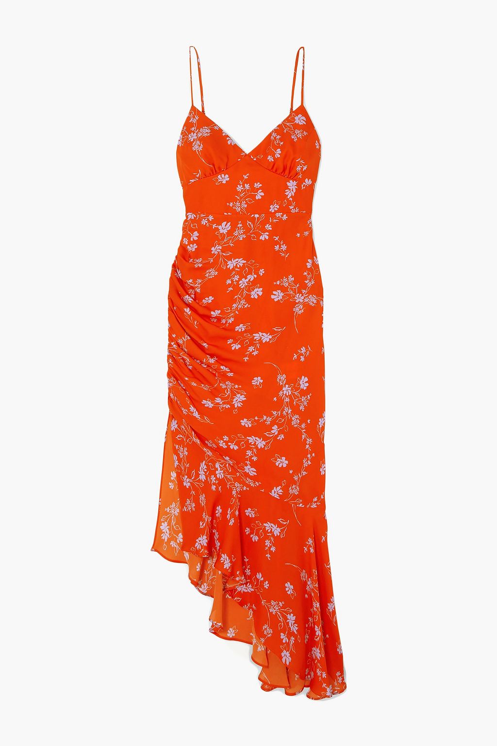 NICHOLAS Asymmetric ruched printed silk-chiffon midi slip dress | Sale ...