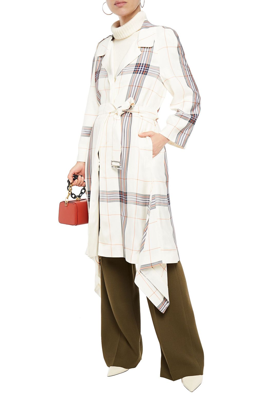 ROLAND MOURET Belted checked gabardine trench coat