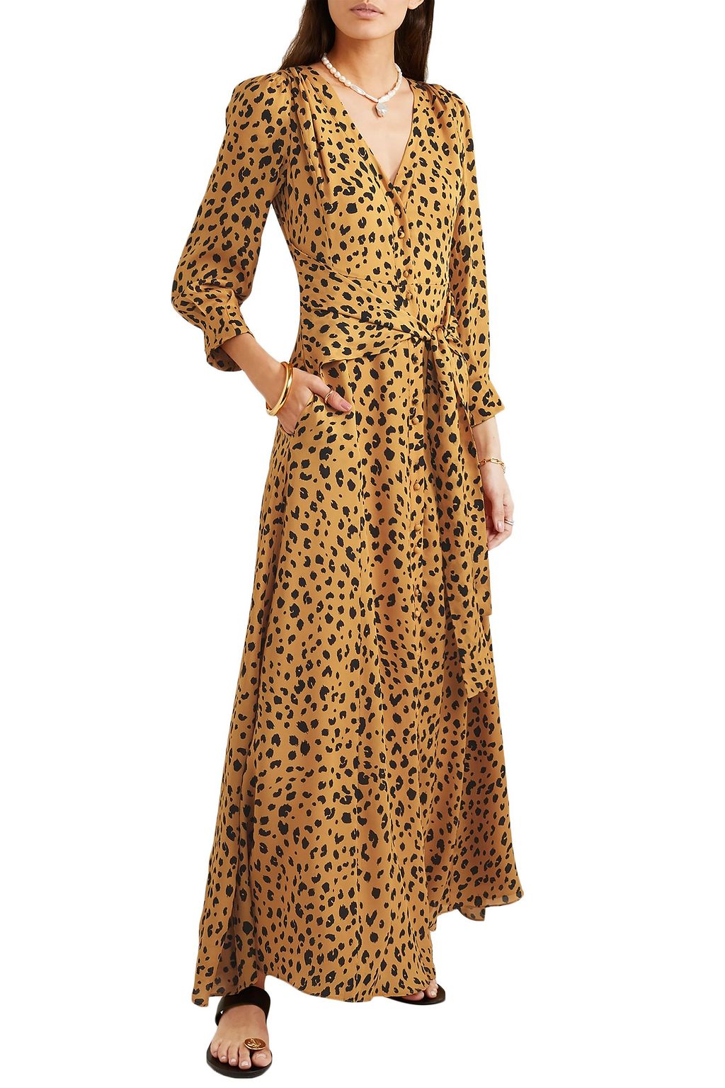 NICHOLAS Tie-front leopard-print silk-crepe maxi shirt dress