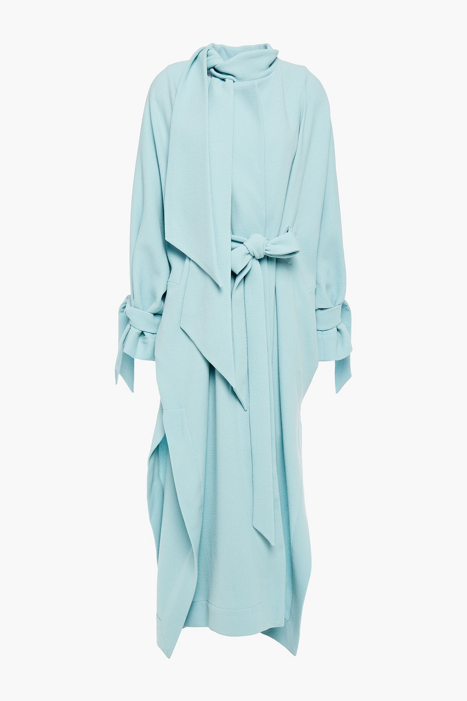 Roland Mouret Woman Tie-detailed Wool-crepe Coat Sky Blue Size M