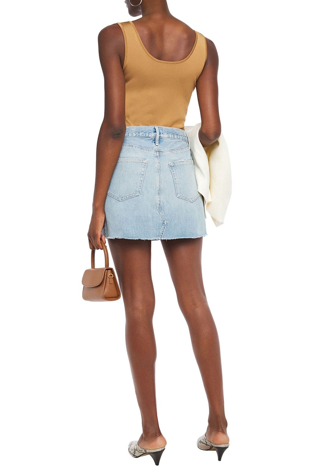 FRAME Le Mini distressed denim mini skirt