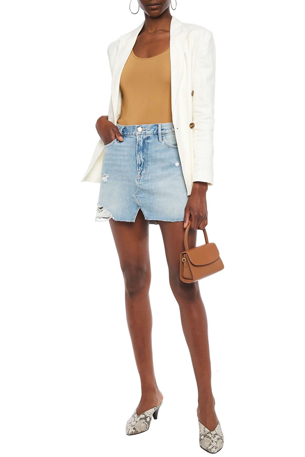 FRAME Le Mini distressed denim mini skirt