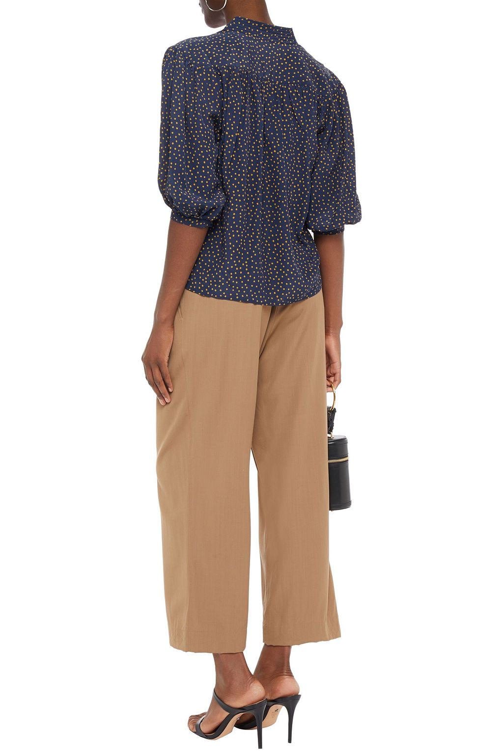 FRAME Gathered polka-dot washed-silk blouse
