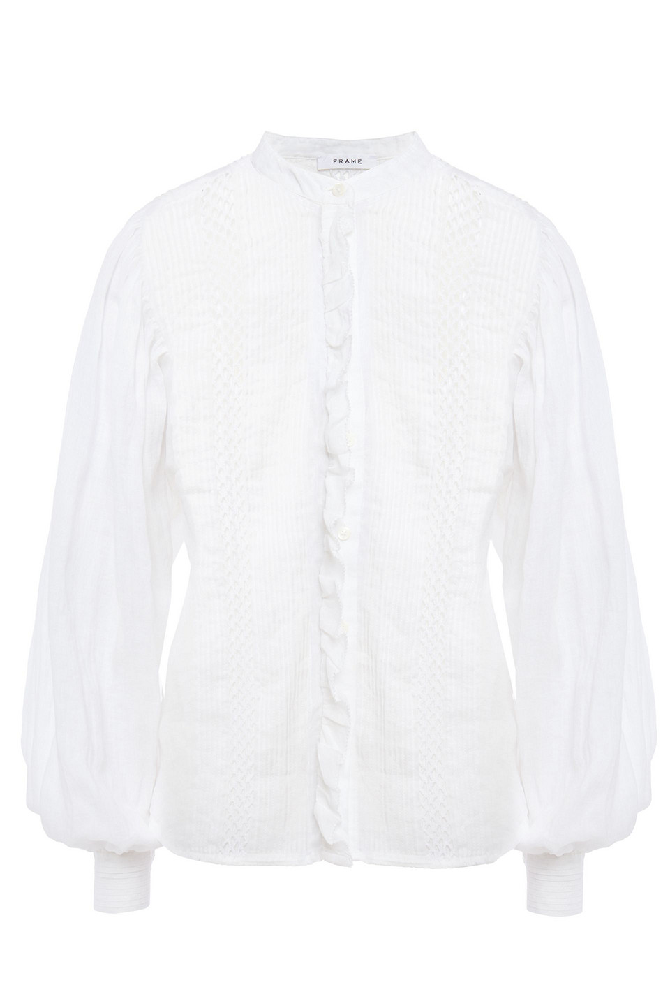 Frame Woman Ruffle-trimmed Ramie-gauze Blouse White Size XS