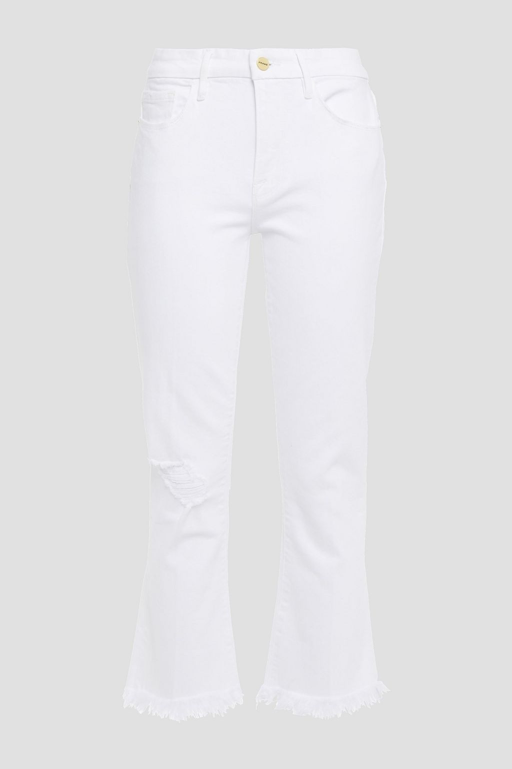 white kick flare jeans