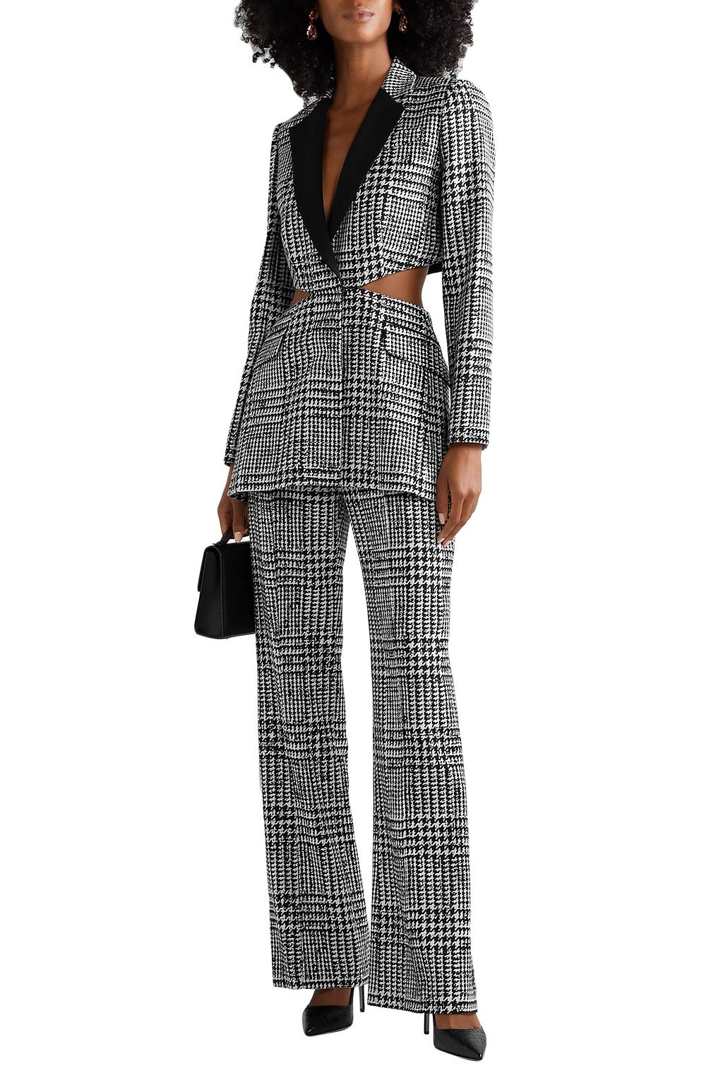 CAROLINA HERRERA Cutout houndstooth wool and silk-blend blazer