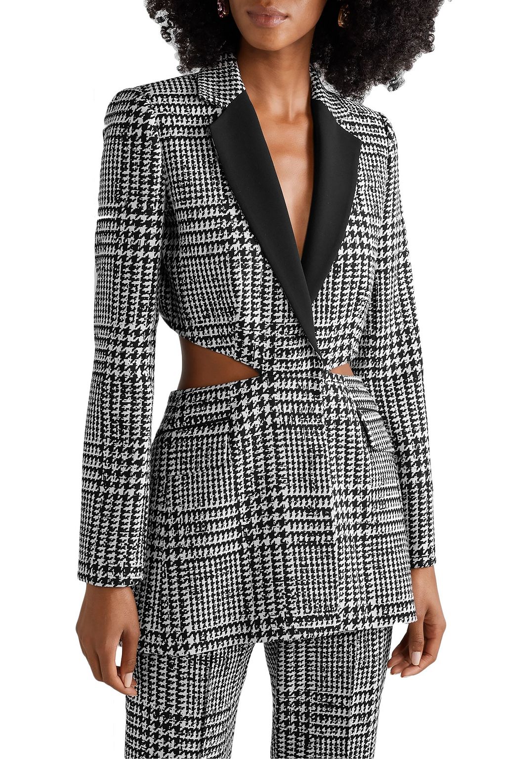 CAROLINA HERRERA Cutout houndstooth wool and silk-blend blazer