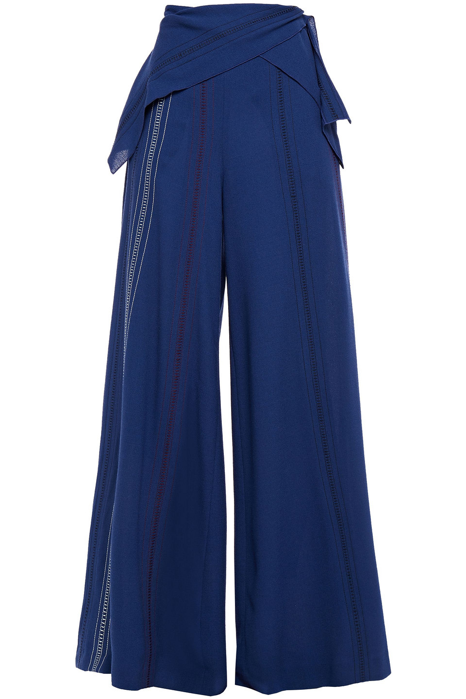 Roland Mouret Woman Argott Draped Embroidered Wool-crepe Wide-leg Pants Blue Size 6
