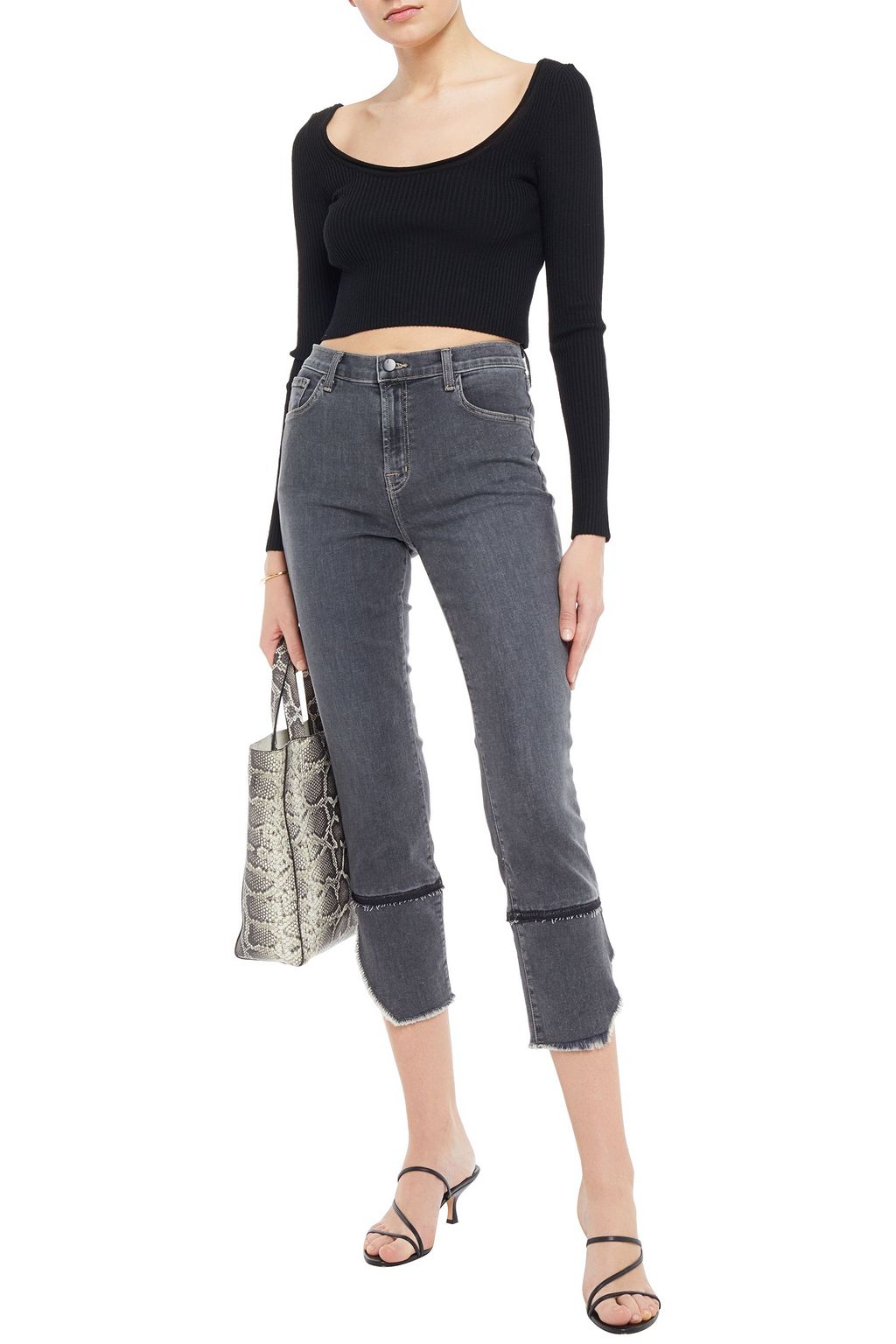 J BRAND Ruby cropped frayed high-rise skinny jeans