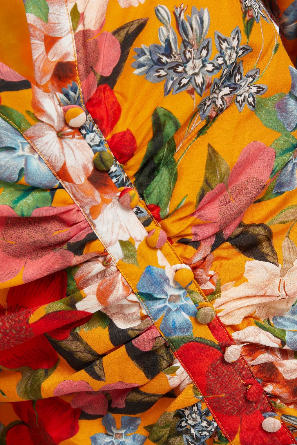 NICHOLAS Ruched floral-print cotton and silk-blend top