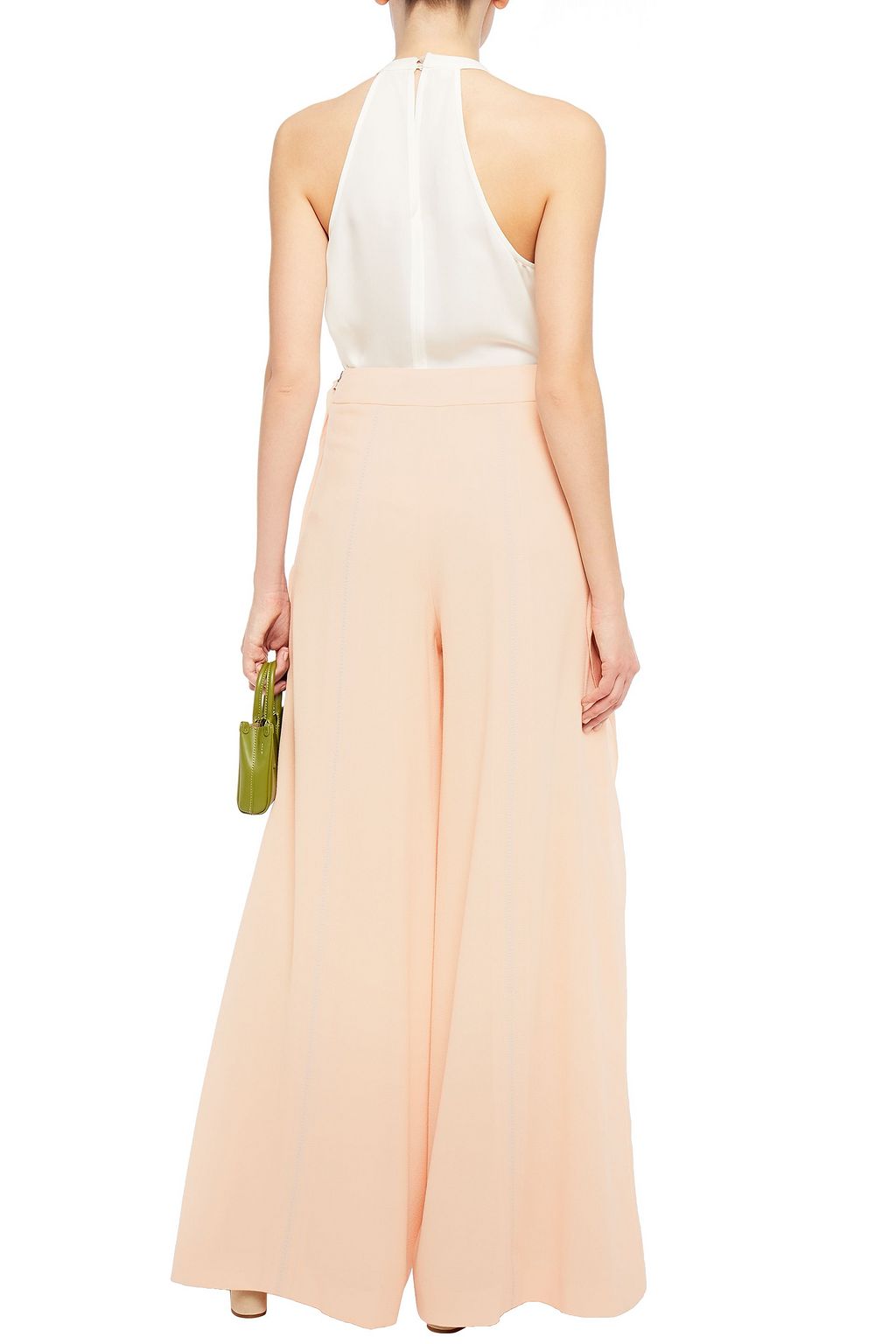 ROLAND MOURET Argott draped embroidered wool-crepe wide-leg pants