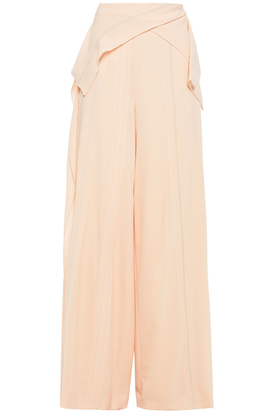 Roland Mouret Woman Argott Draped Embroidered Wool-crepe Wide-leg Pants Peach Size 12