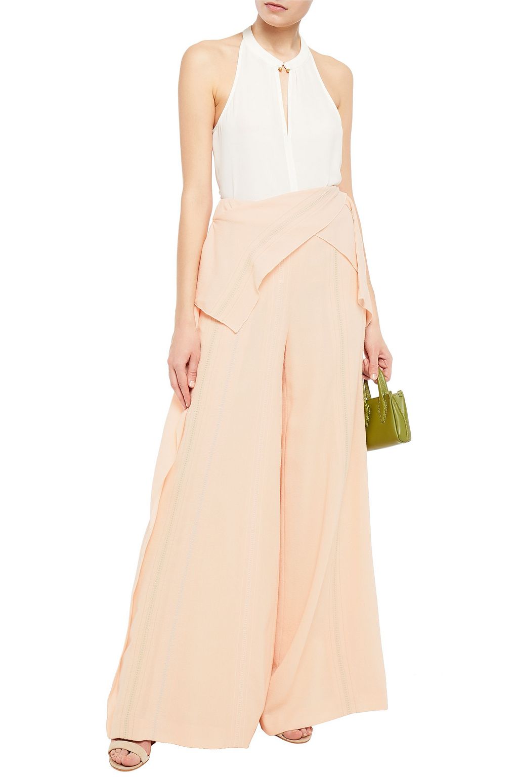 ROLAND MOURET Argott draped embroidered wool-crepe wide-leg pants
