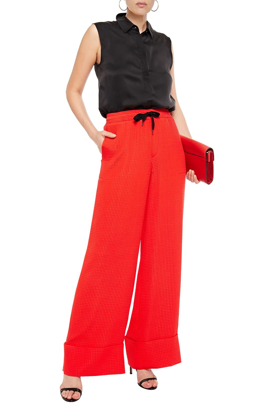 ROLAND MOURET Betterton silk-seersucker wide-leg pants