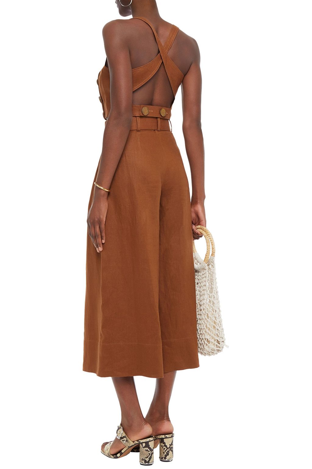 NICHOLAS Cropped cutout linen top THE