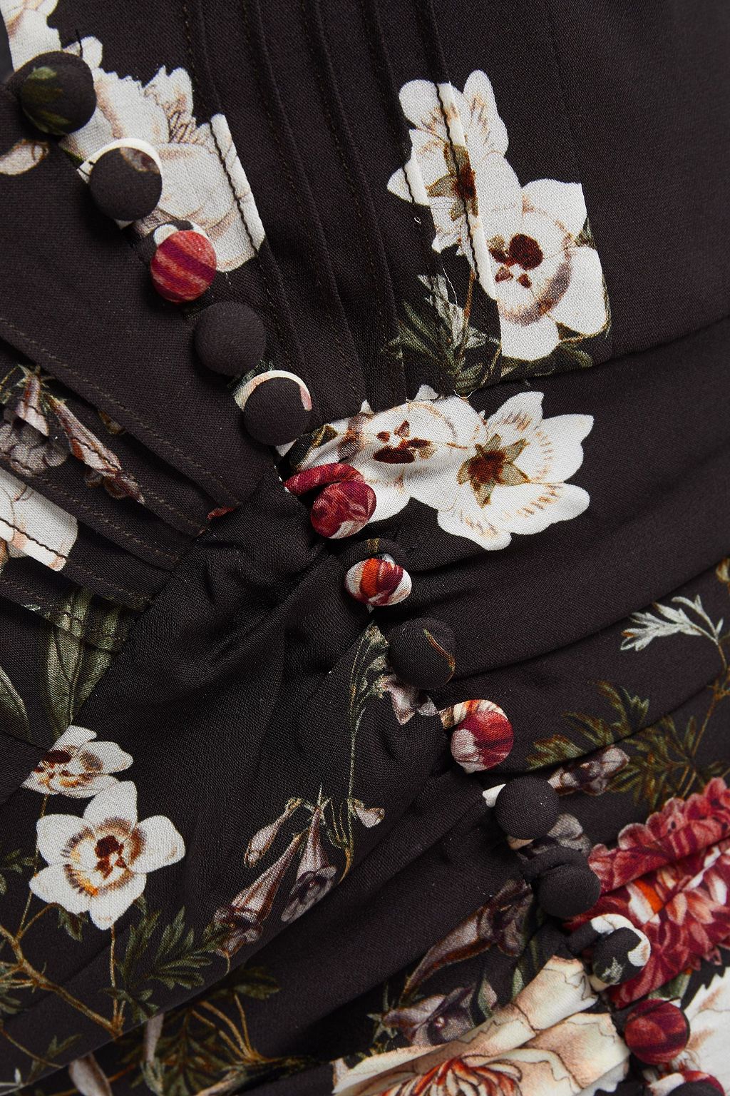 NICHOLAS Cropped ruffled floral-print silk-crepe top