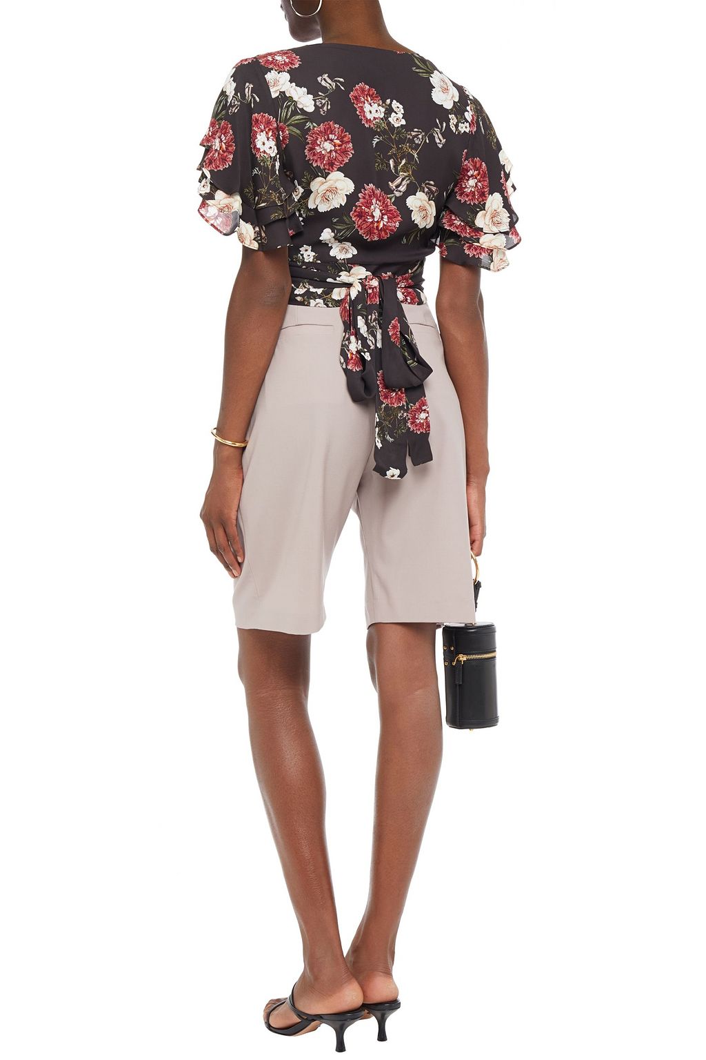 NICHOLAS Cropped ruffled floral-print silk-crepe top
