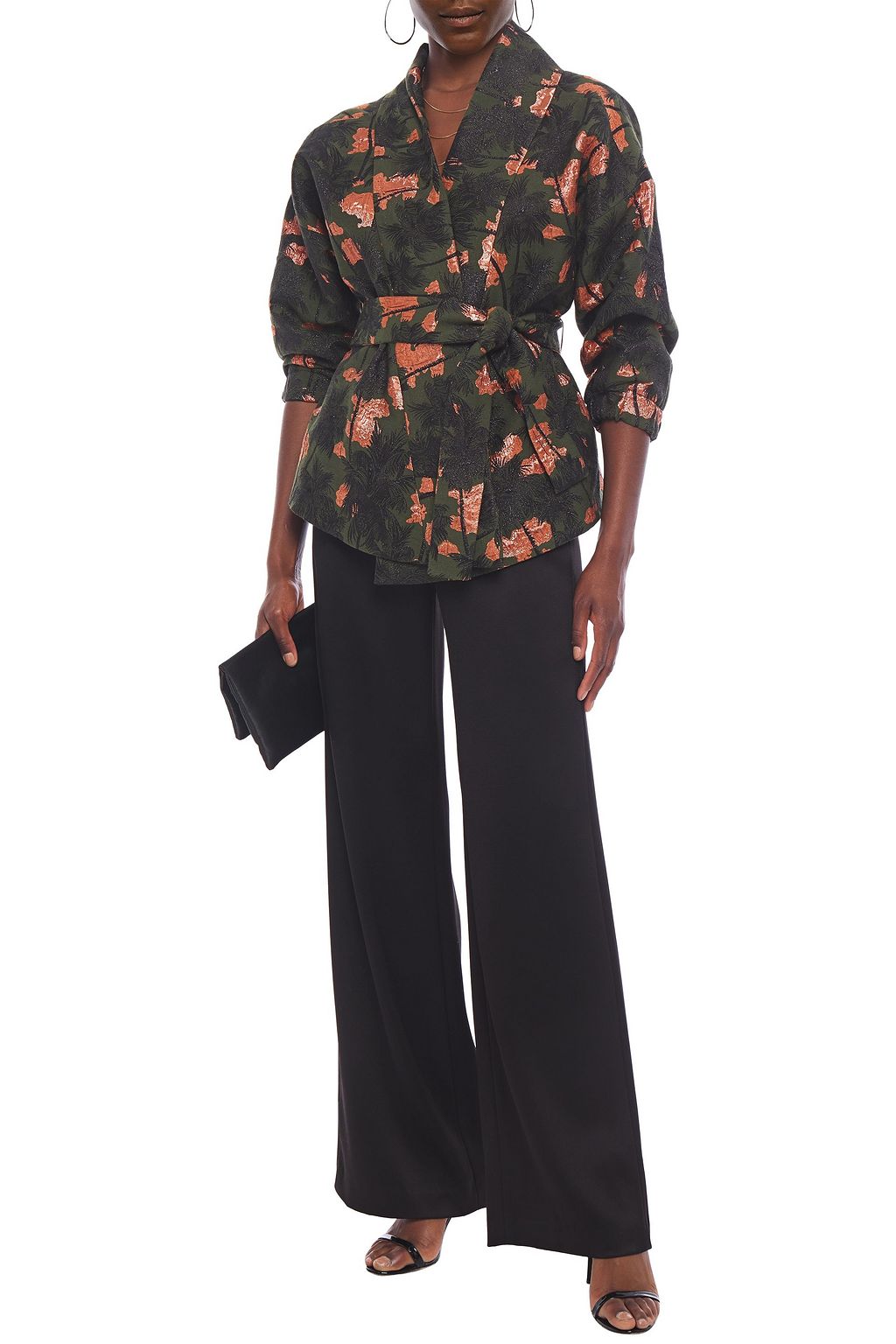 STELLA JEAN Belted metallic cotton-blend jacquard jacket