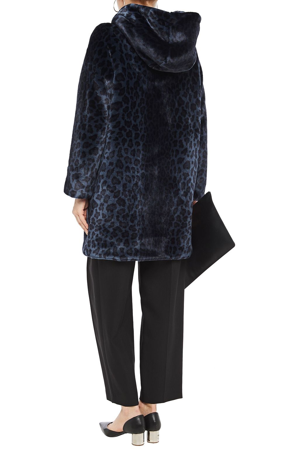 SHRIMPS Button-embellished leopard-print faux fur hooded coat