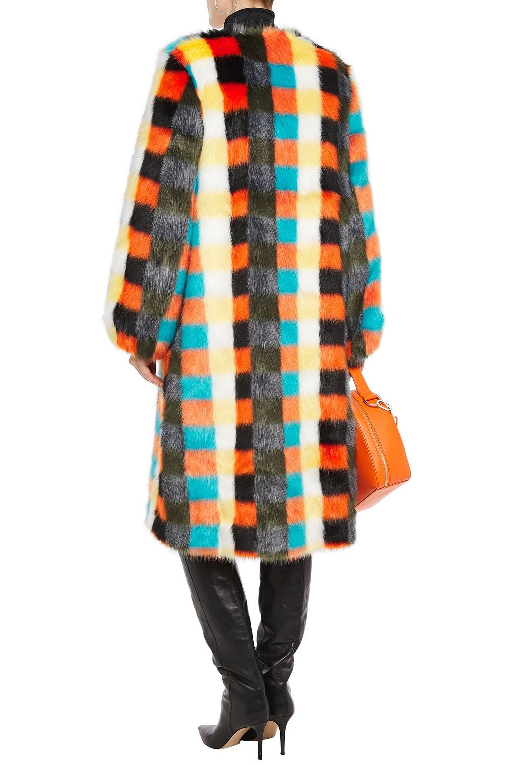 SHRIMPS Estelle checked faux fur coat