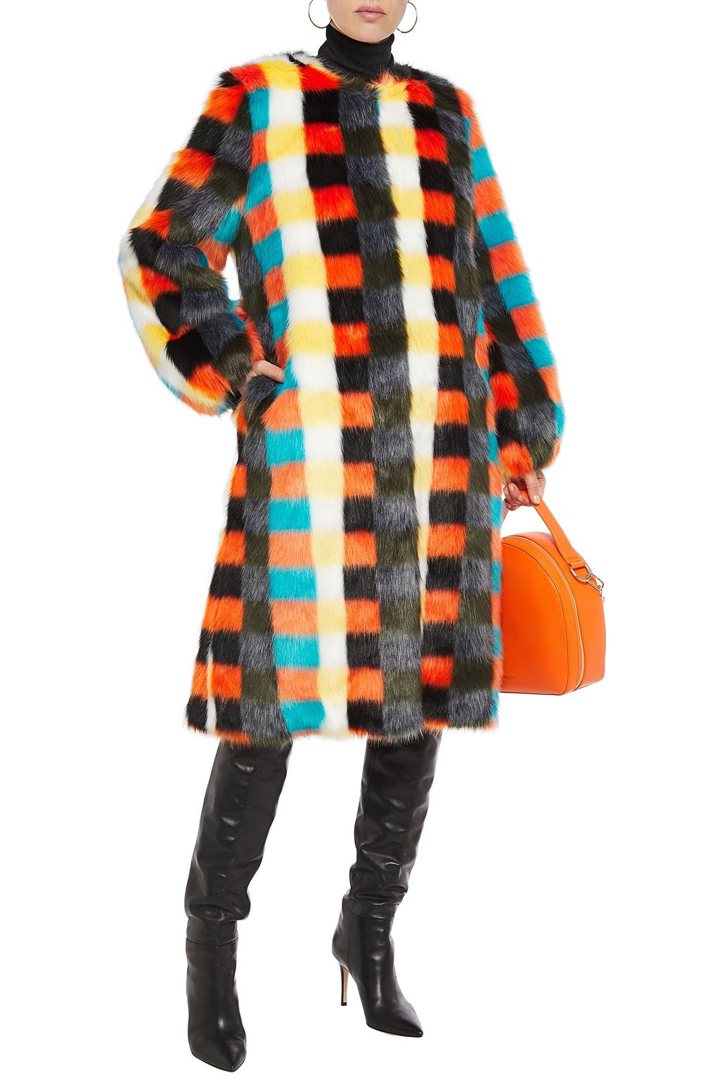 SHRIMPS Estelle checked faux fur coat