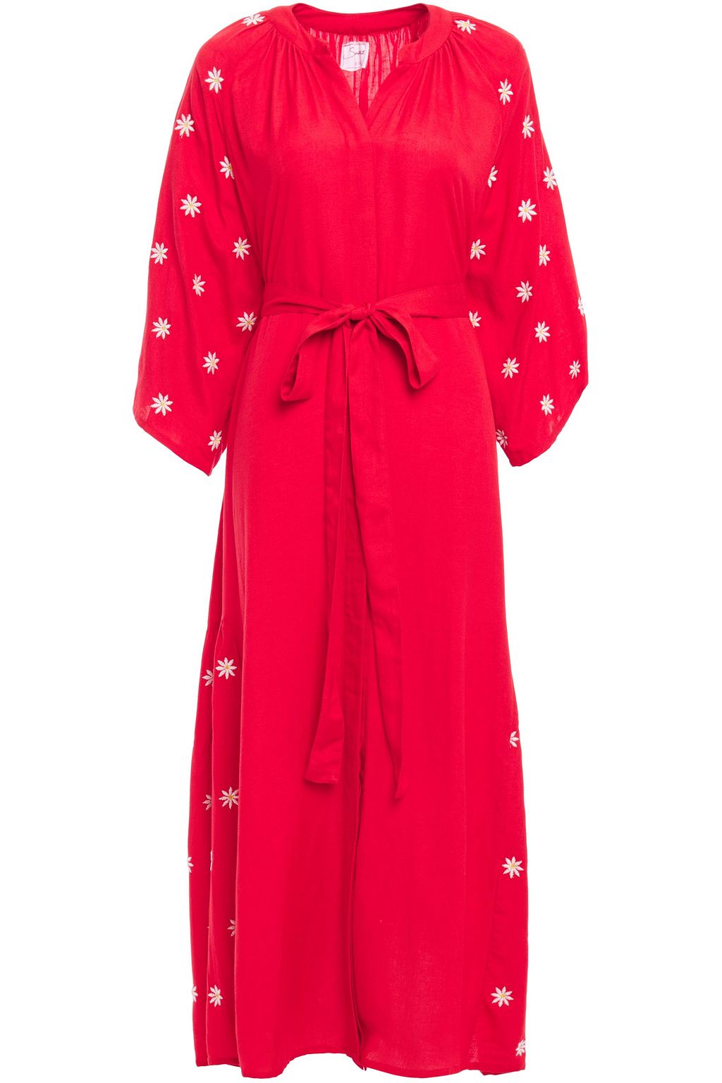 red belted midi dress