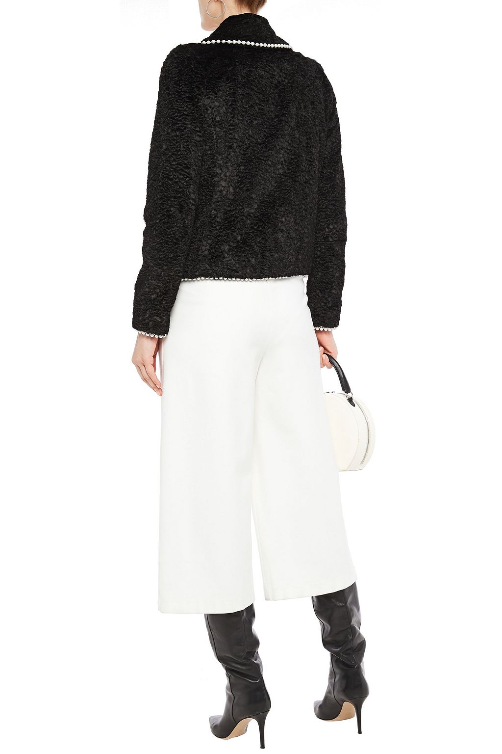 SHRIMPS Argus faux pearl-embellished faux shearling jacket