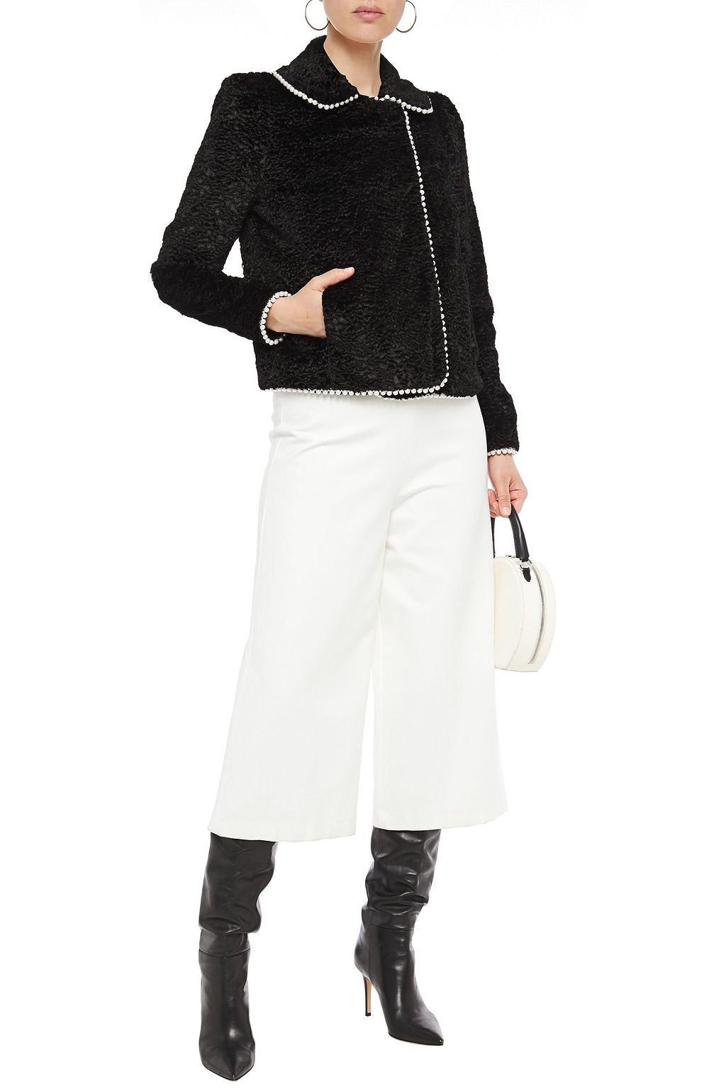 SHRIMPS Argus faux pearl-embellished faux shearling jacket