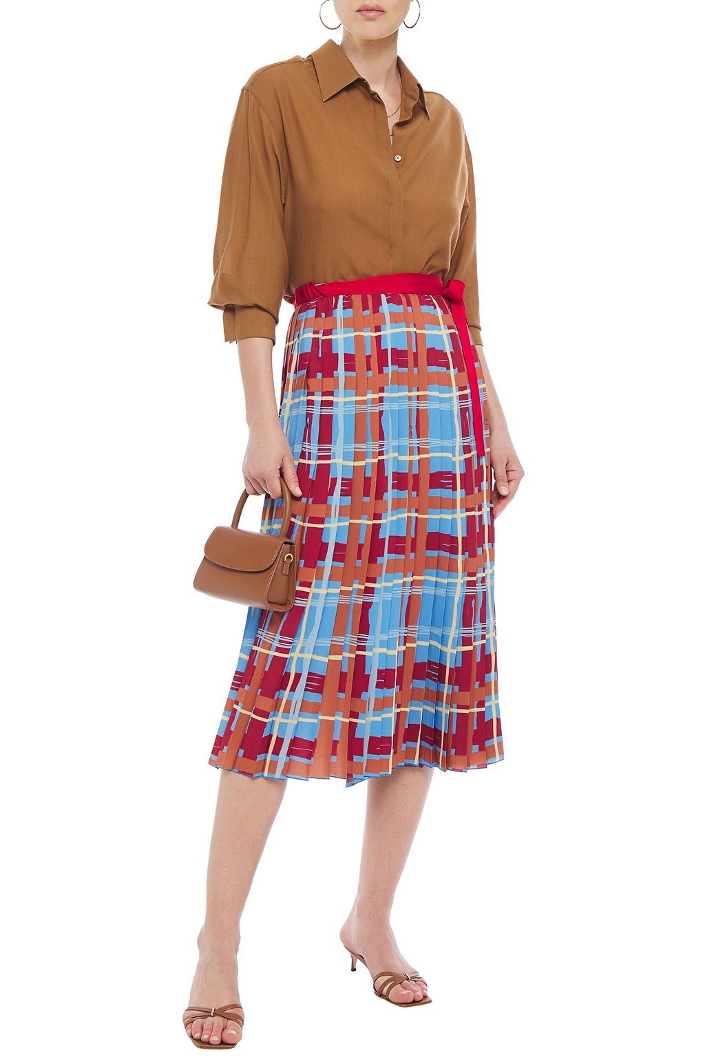 STELLA JEAN Pleated printed crepe de chine midi wrap skirt