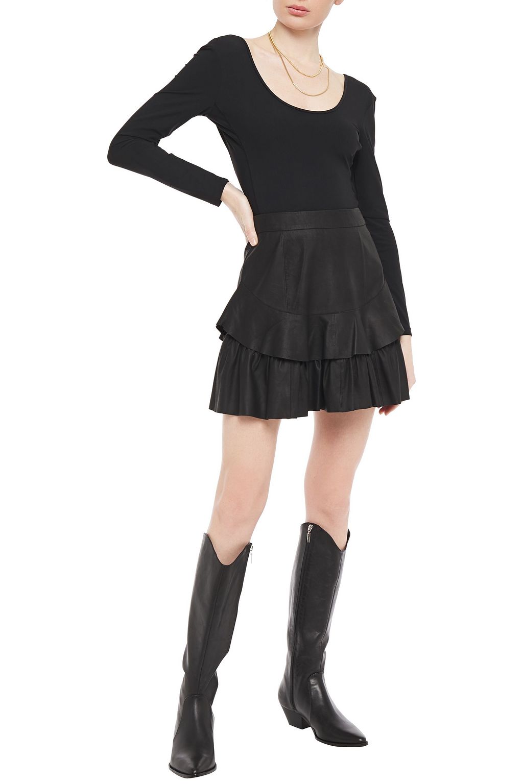 WALTER BAKER Marni tiered leather mini skirt