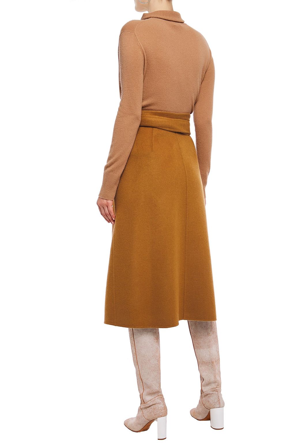 DEVEAUX Brushed wool-felt midi wrap skirt