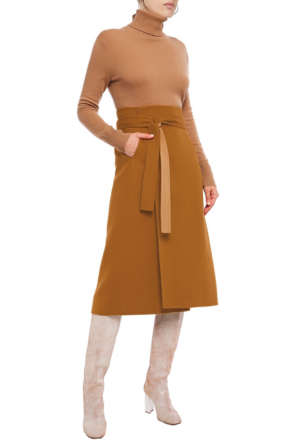 DEVEAUX Brushed wool-felt midi wrap skirt