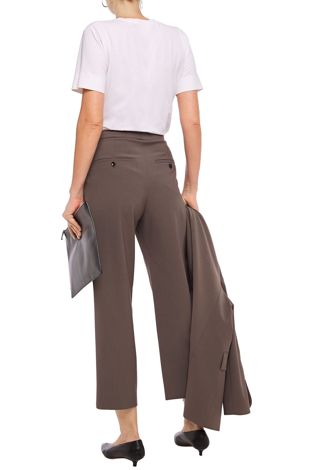 DEVEAUX Cropped pleated woven straight-leg pants