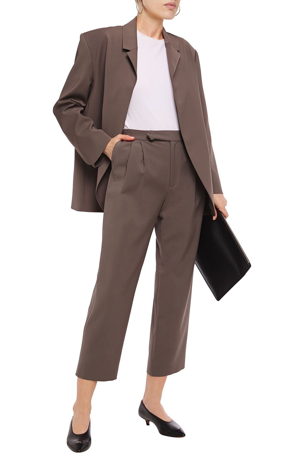DEVEAUX Cropped pleated woven straight-leg pants