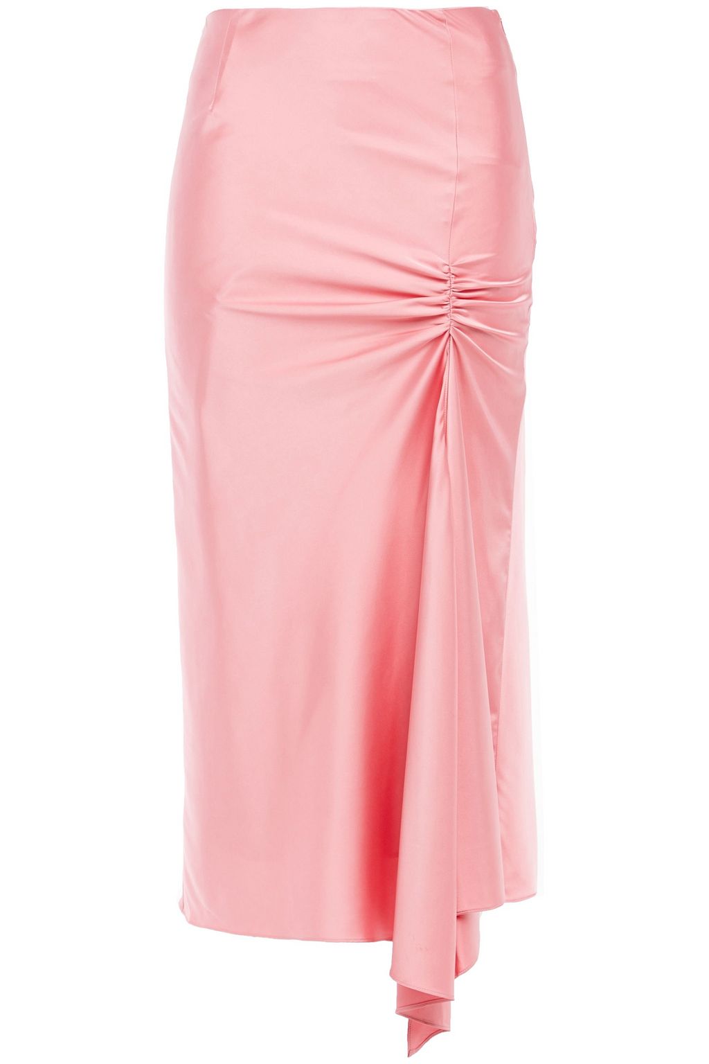 Baby pink Ruched stretch-satin midi skirt | Sale up to 70% off | THE ...