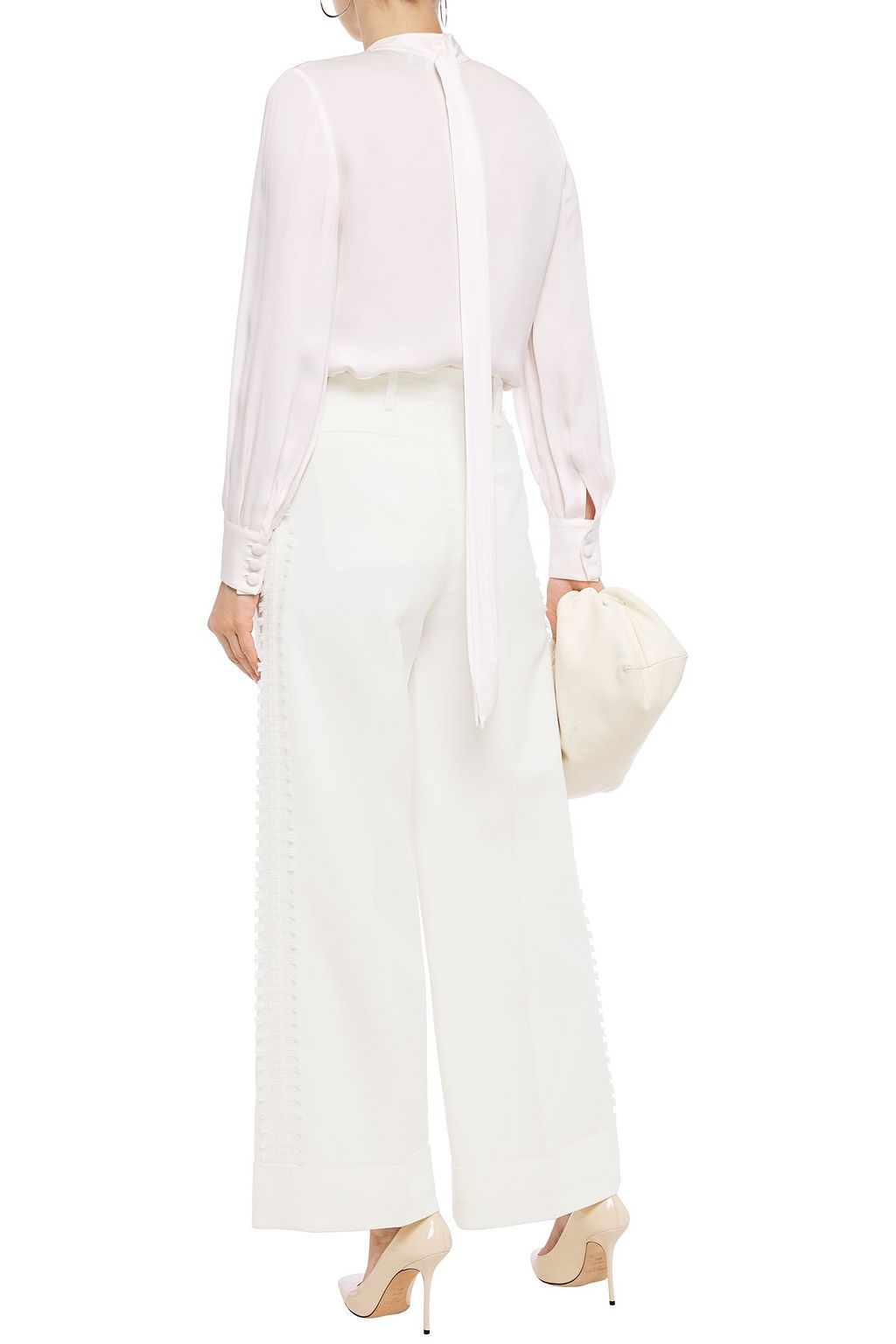 ROLAND MOURET Woven-trimmed wool-crepe wide-leg pants
