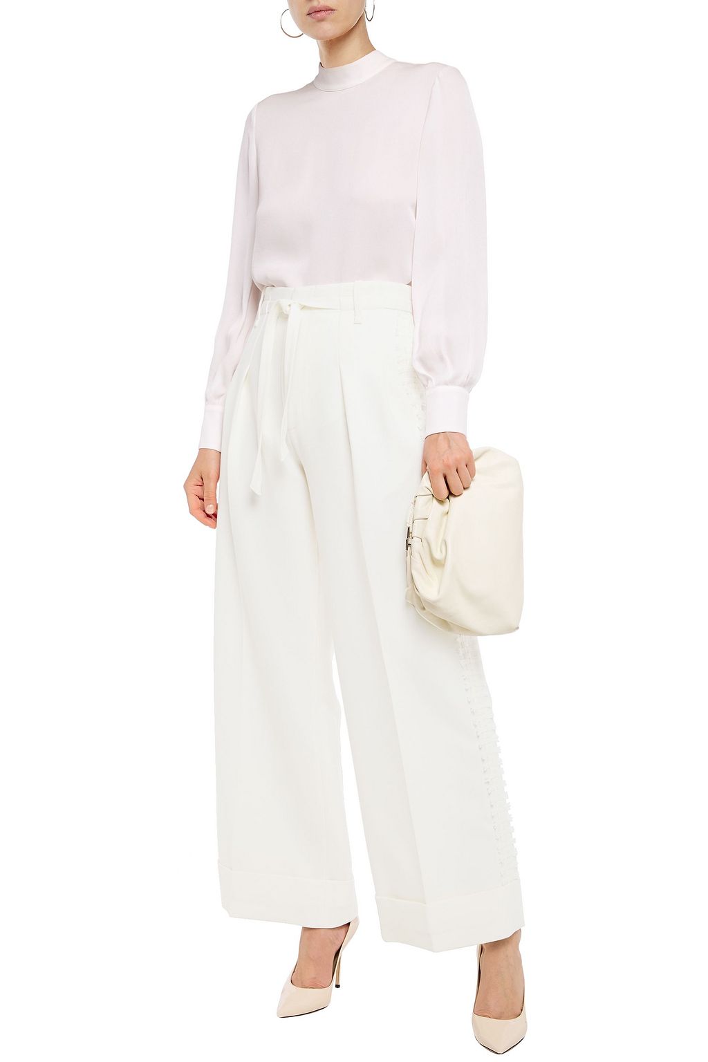 ROLAND MOURET Woven-trimmed wool-crepe wide-leg pants
