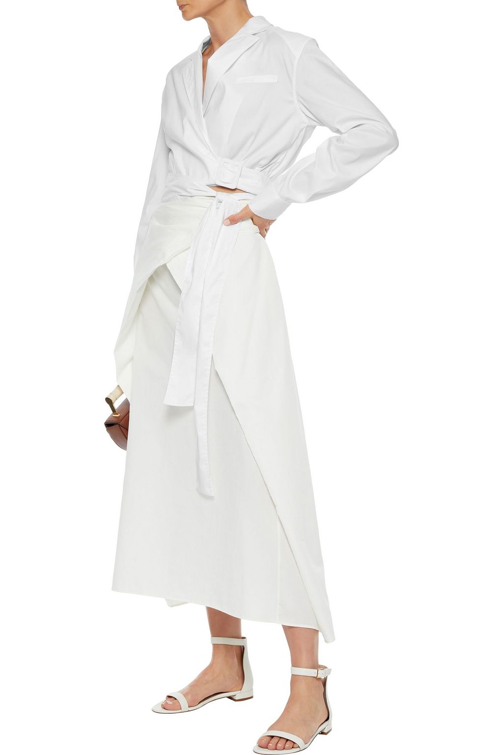 BY ANY OTHER NAME Cropped cutout cotton-blend poplin wrap top