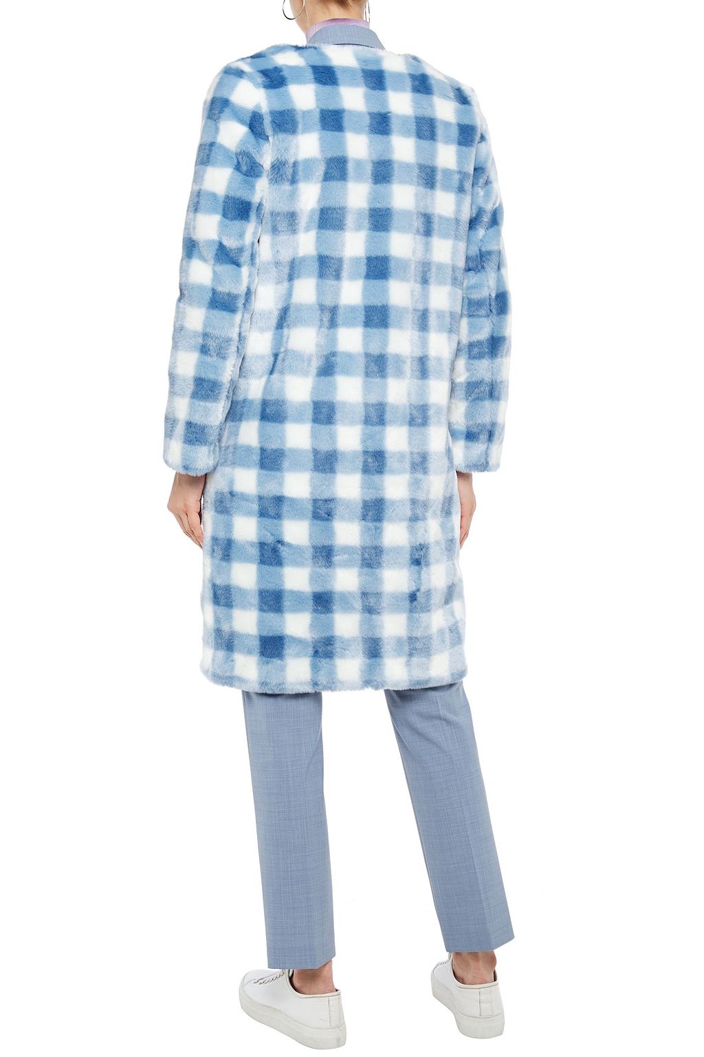 SHRIMPS Aidan gingham faux fur coat