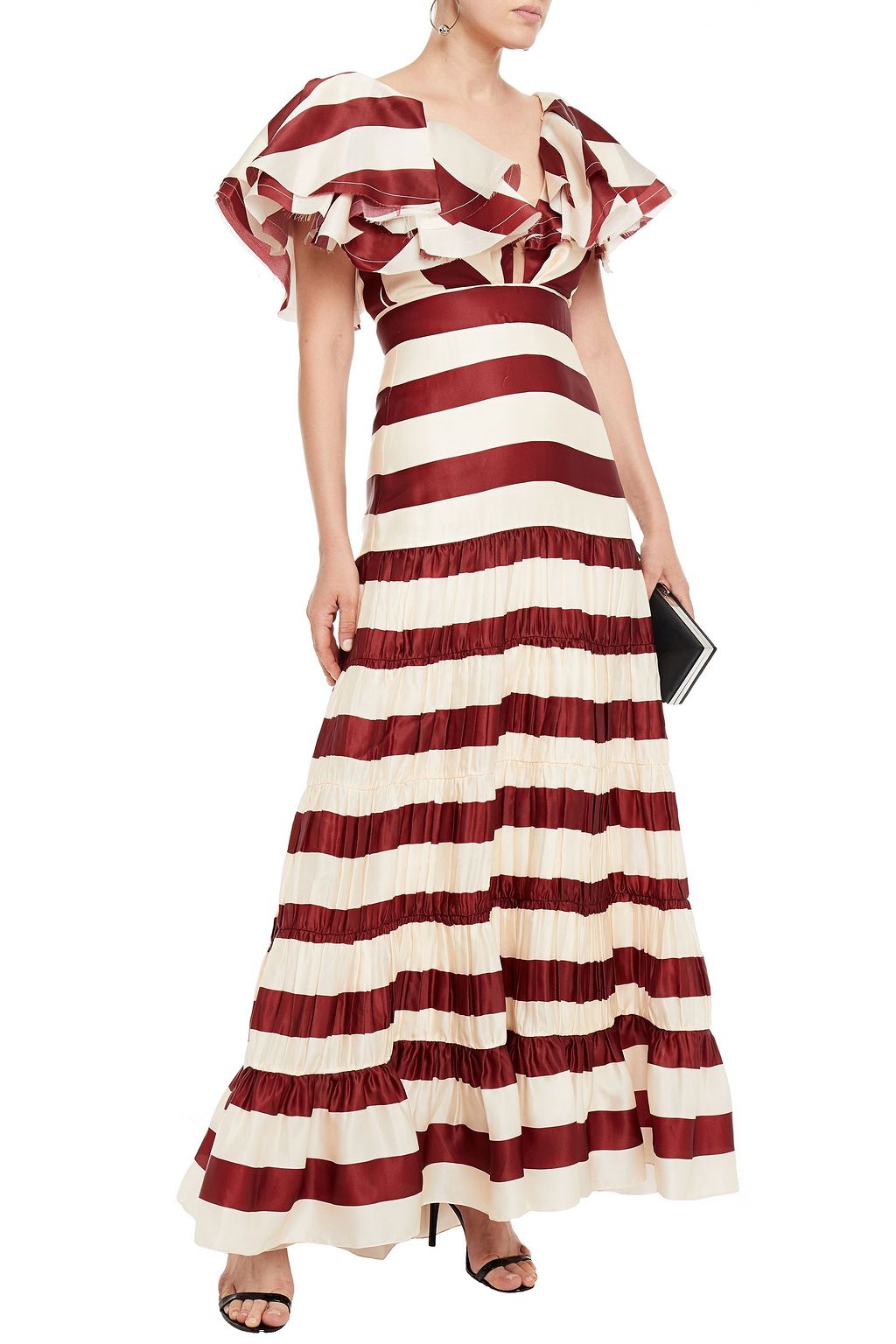 JOHANNA ORTIZ Conocimiento Metaforico tiered ruffled striped silk-satin maxi dress