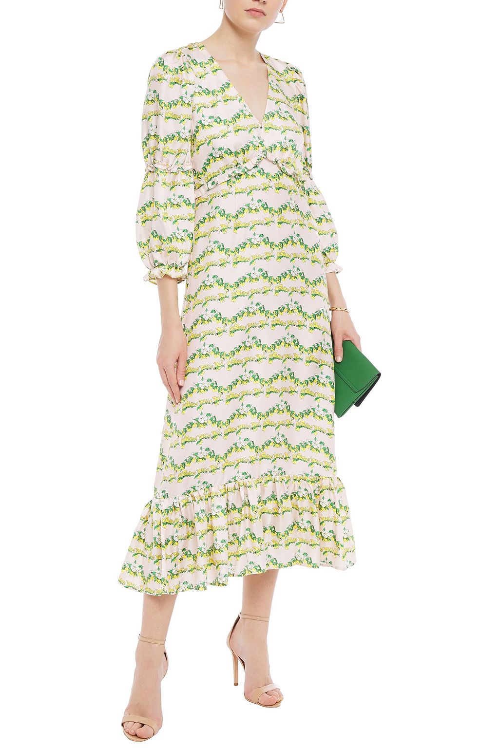 SHRIMPS Rosemary ruffle-trimmed floral-print silk-twill midi dress