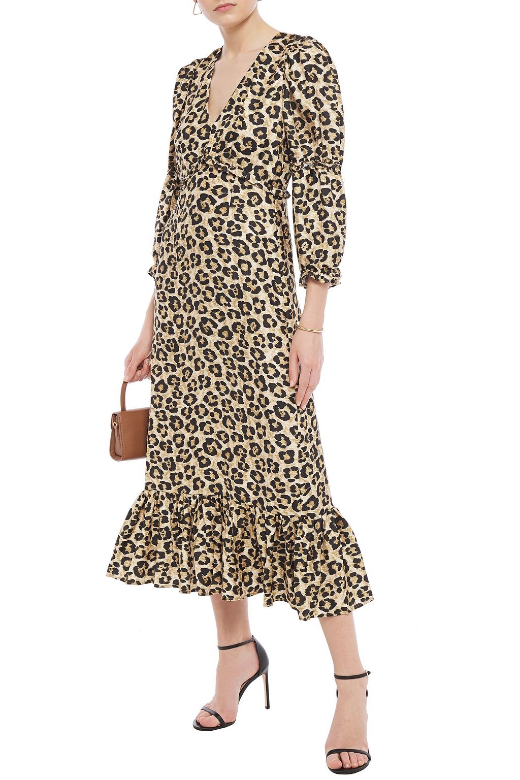 SHRIMPS Rosemary ruffle-trimmed floral-print silk-twill midi dress