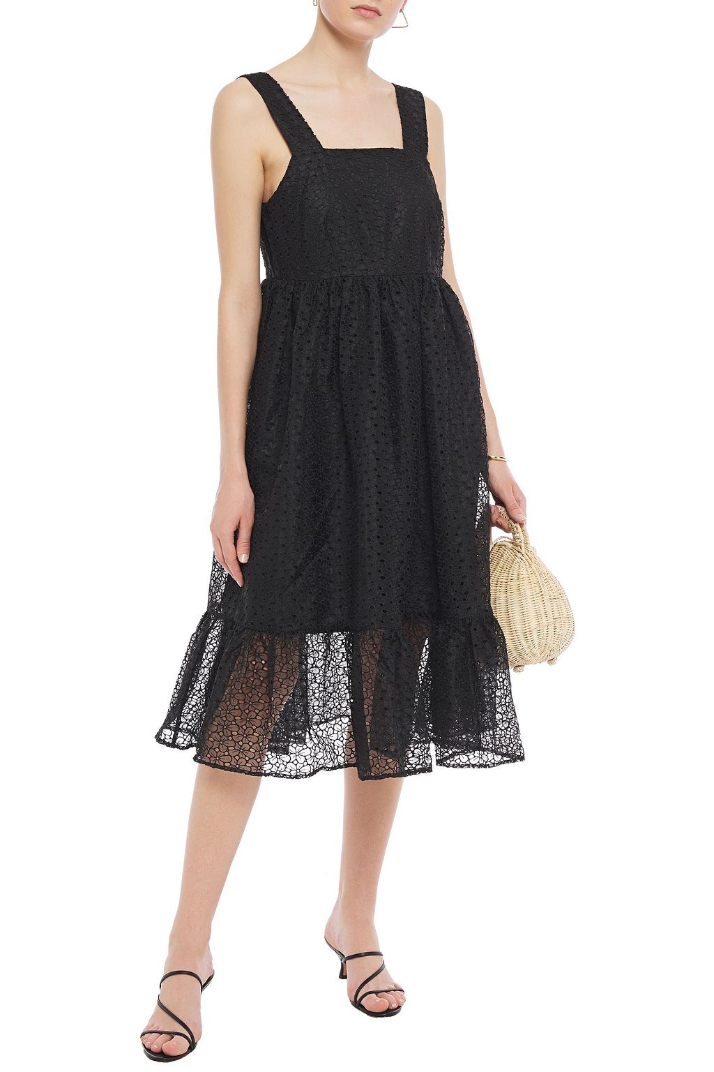 SHRIMPS Sylvia fluted broderie anglaise organza midi dress