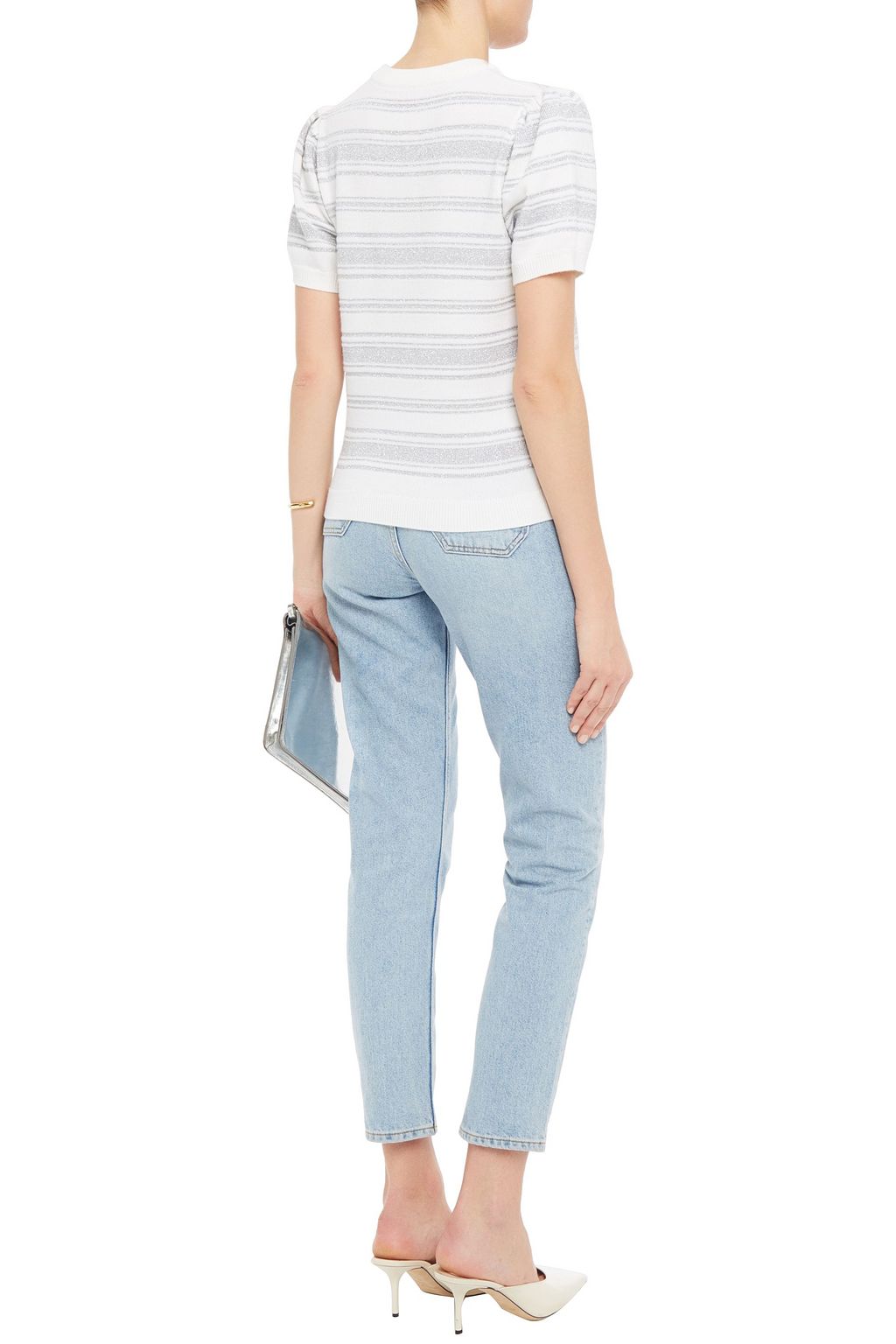 SHRIMPS Striped metallic merino wool-blend top