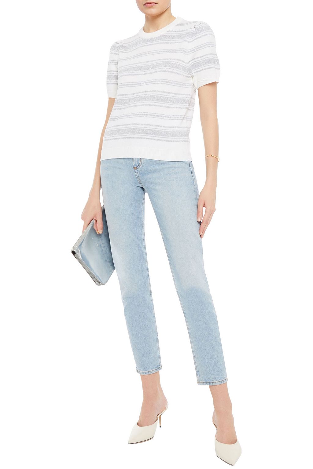 SHRIMPS Striped metallic merino wool-blend top