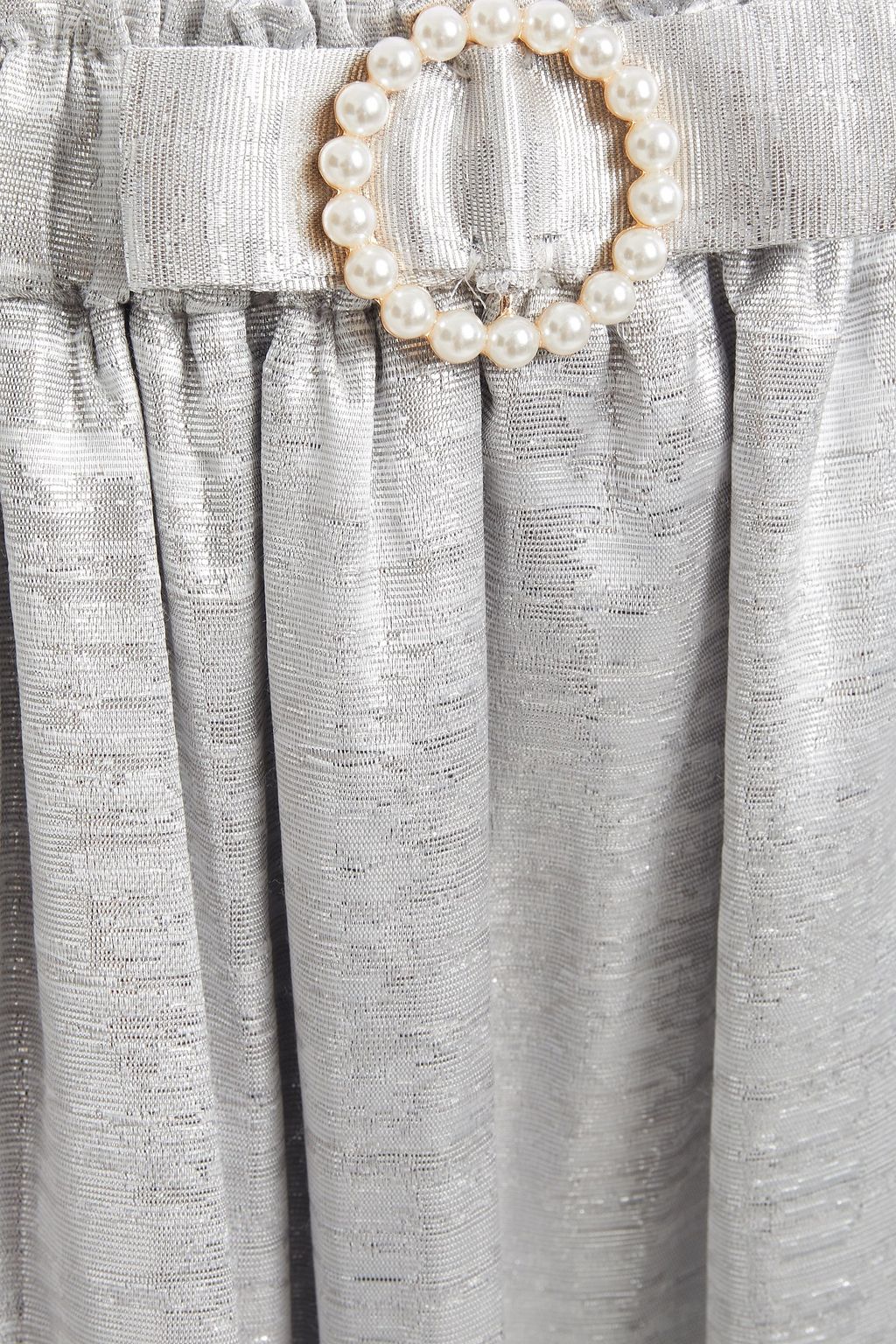 SHRIMPS Pearl bow-embellished metallic jacquard midi skirt