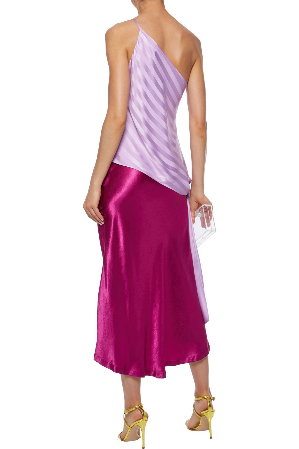 MICHELLE MASON One-shoulder striped silk-satin jacquard top