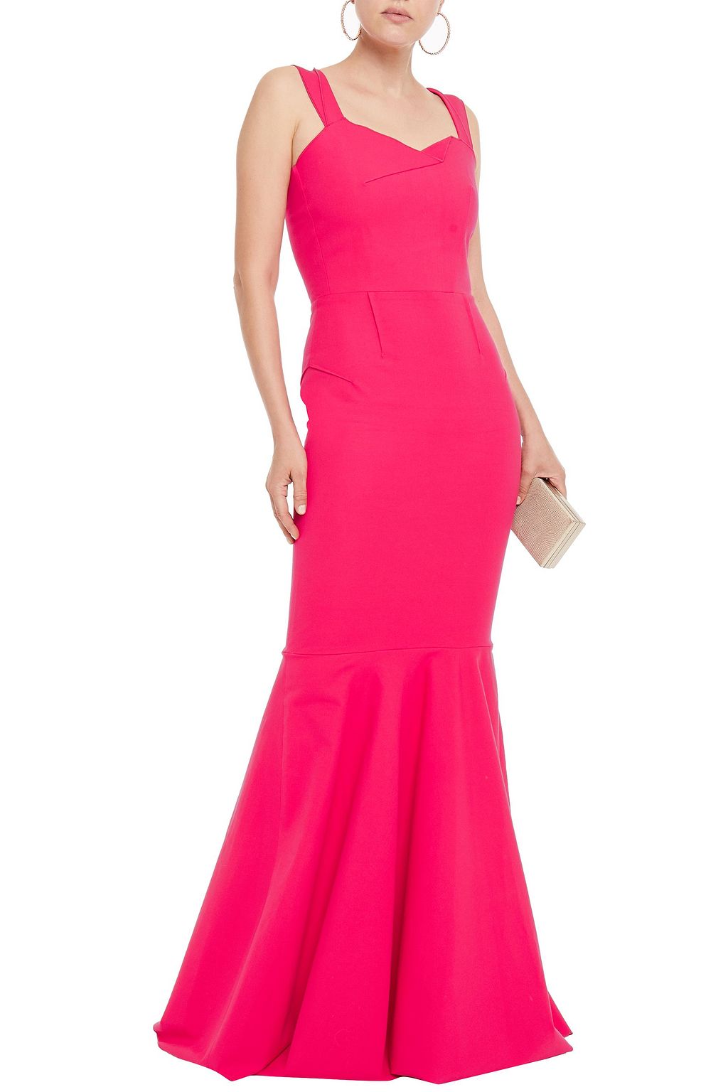 ROLAND MOURET Fluted pleated cotton-blend gown