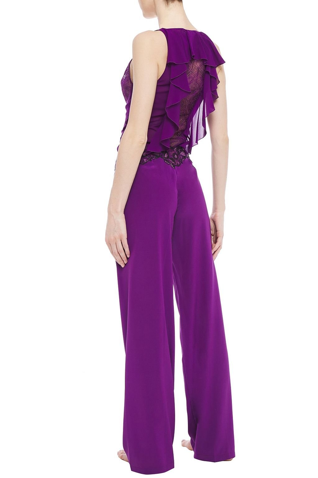 LA PERLA Lace-paneled stretch-silk crepe pajama top